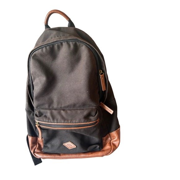 Vintage Fossil Brown Canvas Backpack Travel School Bag Laptop Bookbag - Picture 1 of 10
